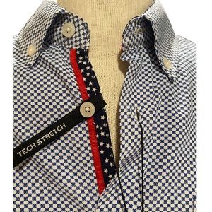 NWT Men’s Blue & White Print Ethanol Short Sleeve Casual Button-Up Shirt